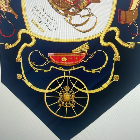 Hermes scarf vintage pattern, springs, dark blue - Picture 11 of 12